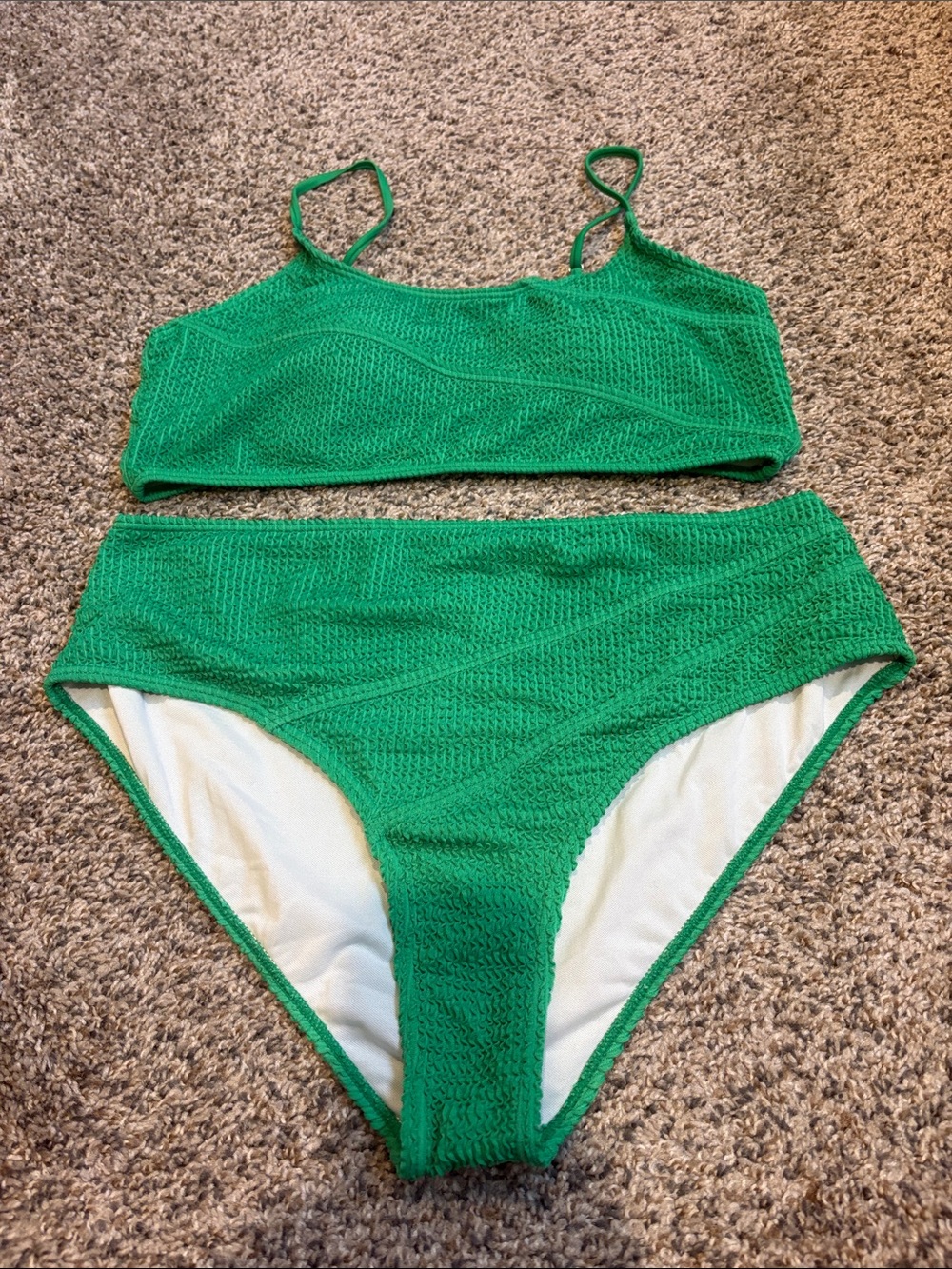 Amazon Green Textured Two-Piece Bikini Set